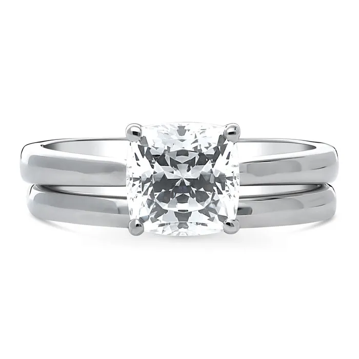 Solitaire 2ct Cushion CZ Ring Set in Sterling Silver BERRICLE Rings