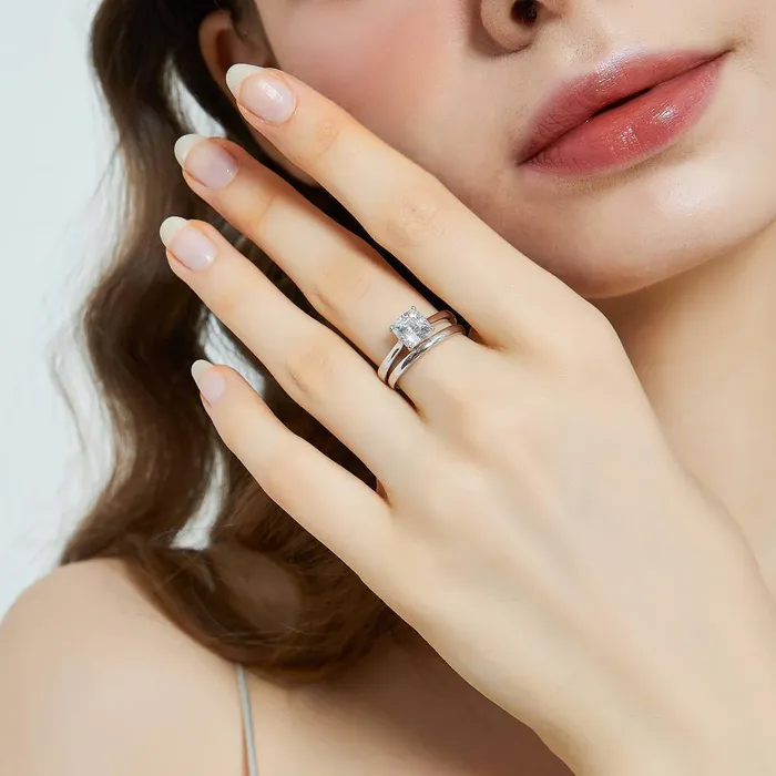 Solitaire 2ct Cushion CZ Ring Set in Sterling Silver BERRICLE Rings