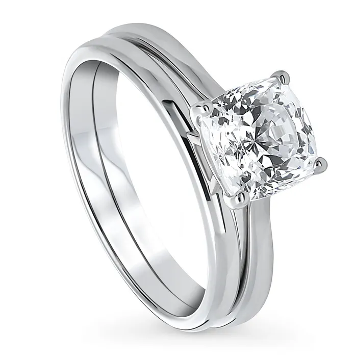 Solitaire 2ct Cushion CZ Ring Set in Sterling Silver BERRICLE Rings