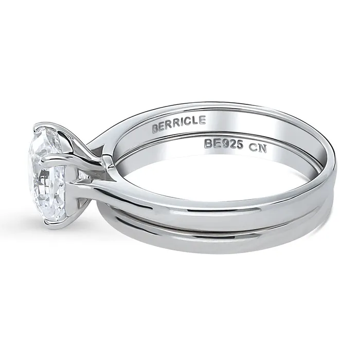 Solitaire 2ct Cushion CZ Ring Set in Sterling Silver BERRICLE Rings