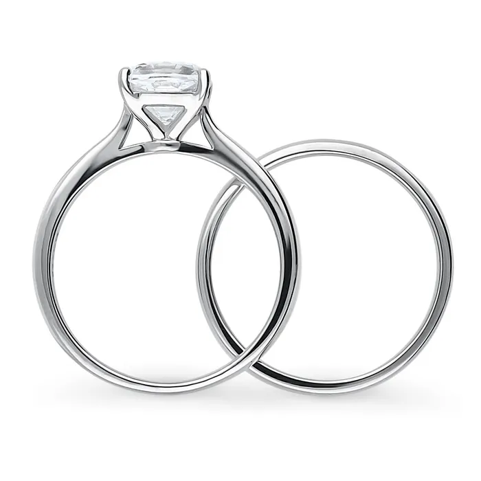 Solitaire 2ct Cushion CZ Ring Set in Sterling Silver BERRICLE Rings