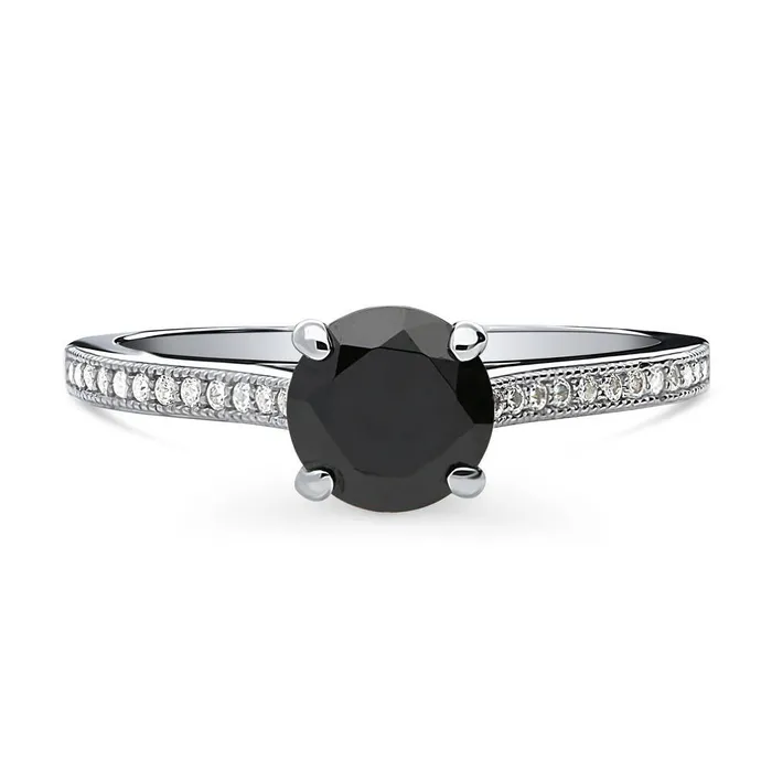 Solitaire Black White Black CZ Ring in Sterling Silver 1ct BERRICLE Rings