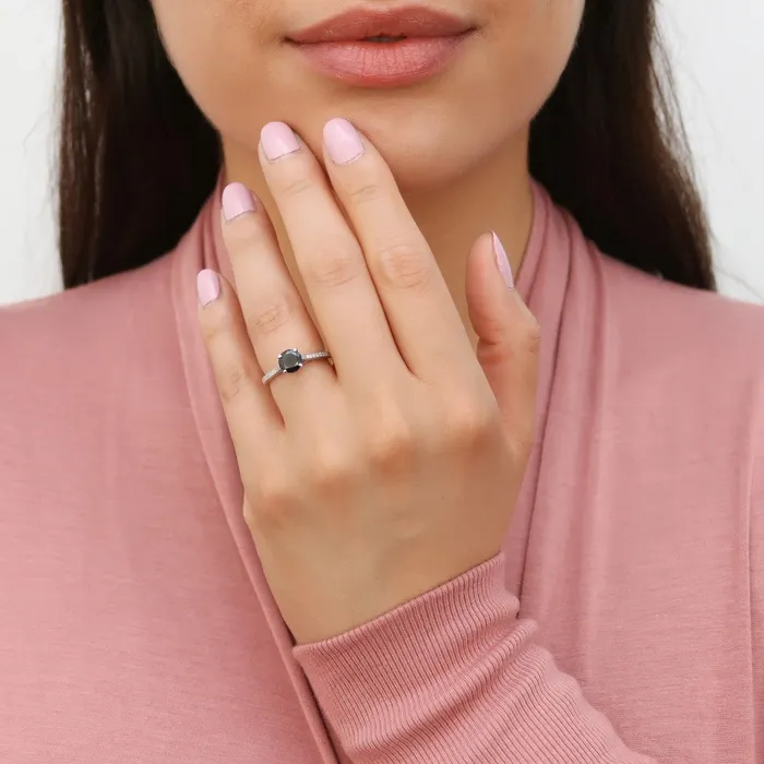 Solitaire Black White Black CZ Ring in Sterling Silver 1ct BERRICLE Rings