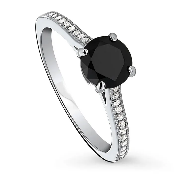Solitaire Black White Black CZ Ring in Sterling Silver 1ct BERRICLE Rings
