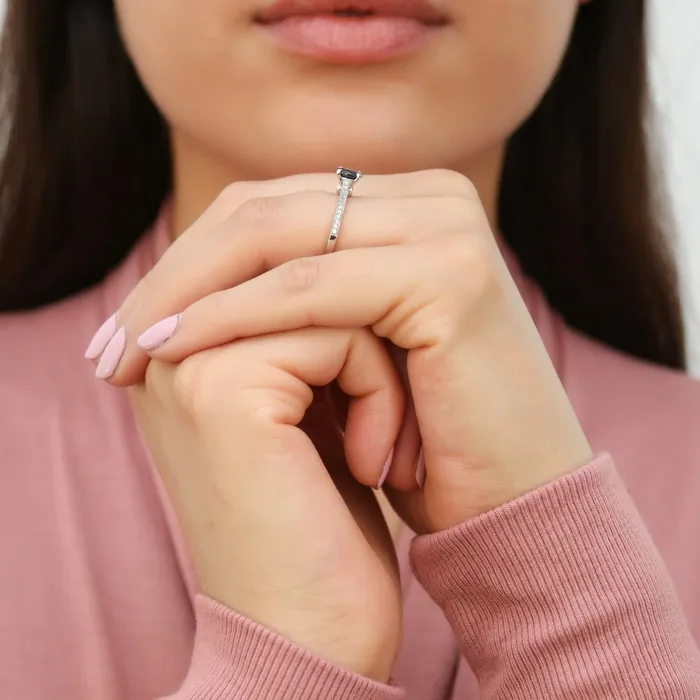 Solitaire Black White Black CZ Ring in Sterling Silver 1ct BERRICLE Rings