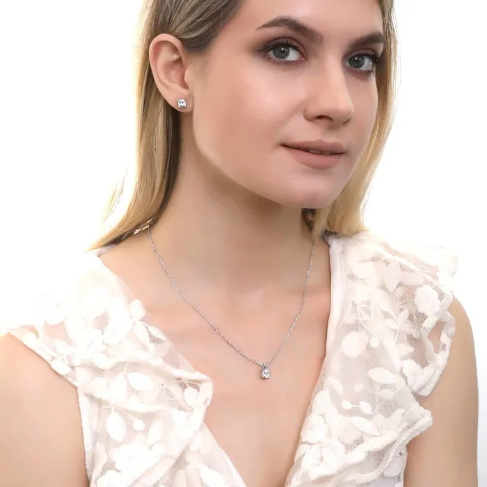 Solitaire Checkerboard Cushion CZ Set in Sterling Silver BERRICLE Earrings