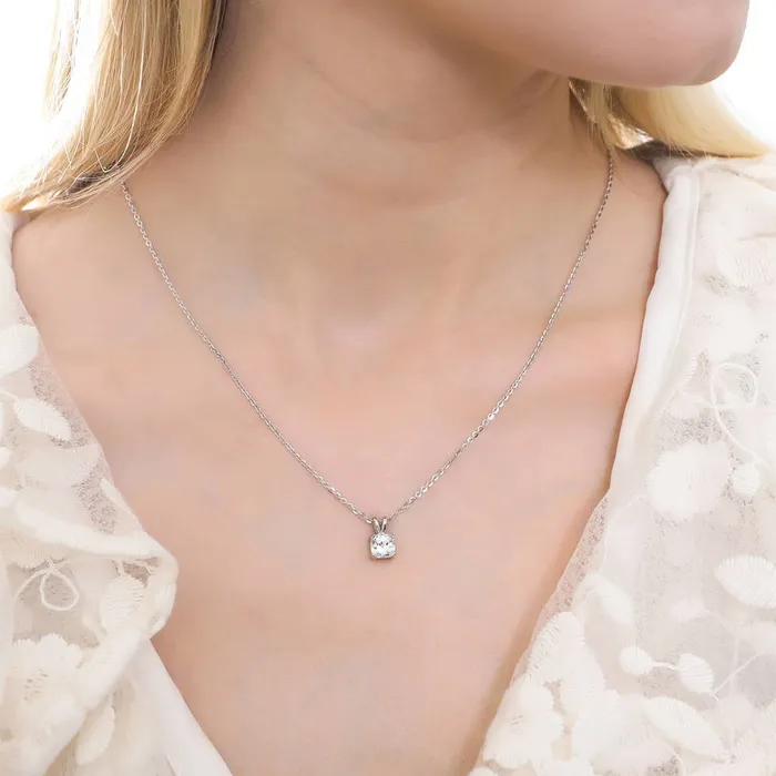 Solitaire Checkerboard Cushion CZ Set in Sterling Silver BERRICLE Earrings