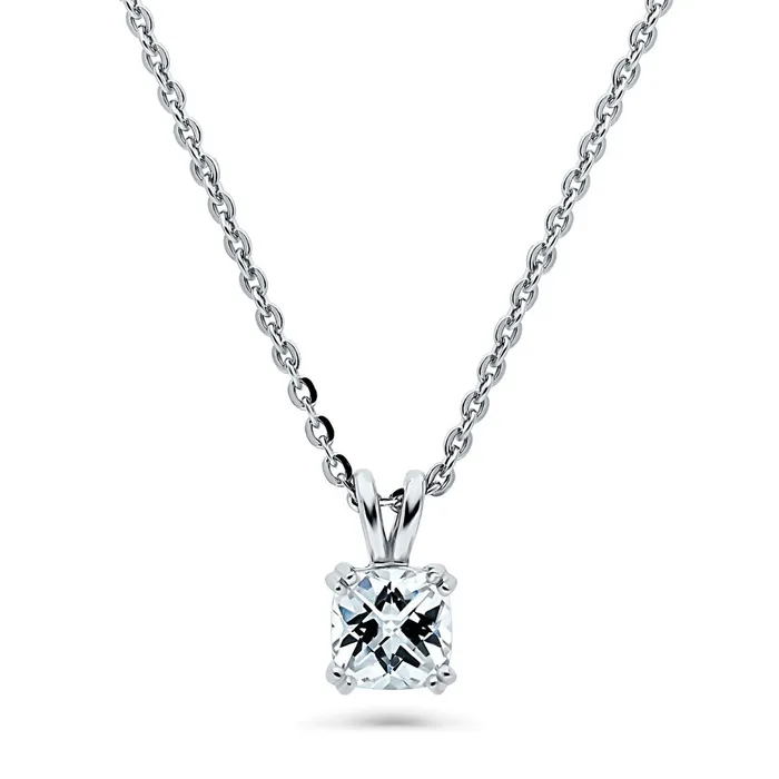 Solitaire Checkerboard Cushion CZ Set in Sterling Silver BERRICLE Earrings