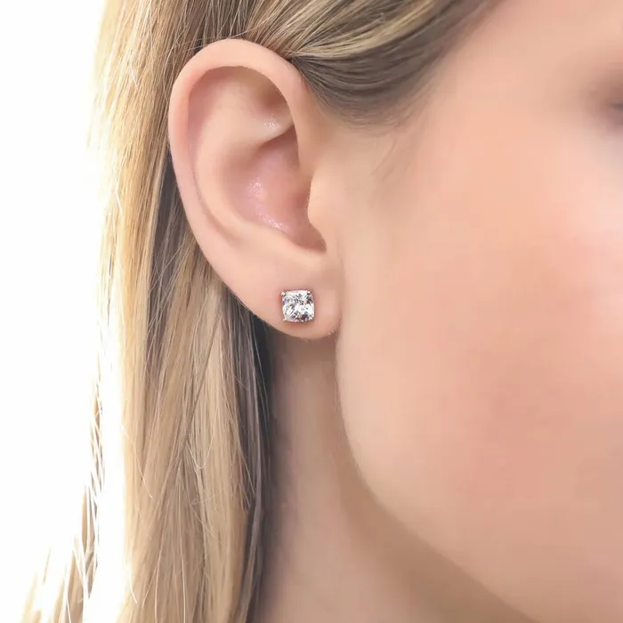 Solitaire Checkerboard Cushion CZ Set in Sterling Silver BERRICLE Earrings