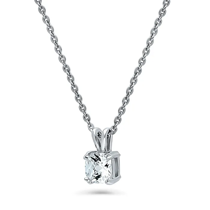 Solitaire Checkerboard Cushion CZ Set in Sterling Silver BERRICLE Earrings