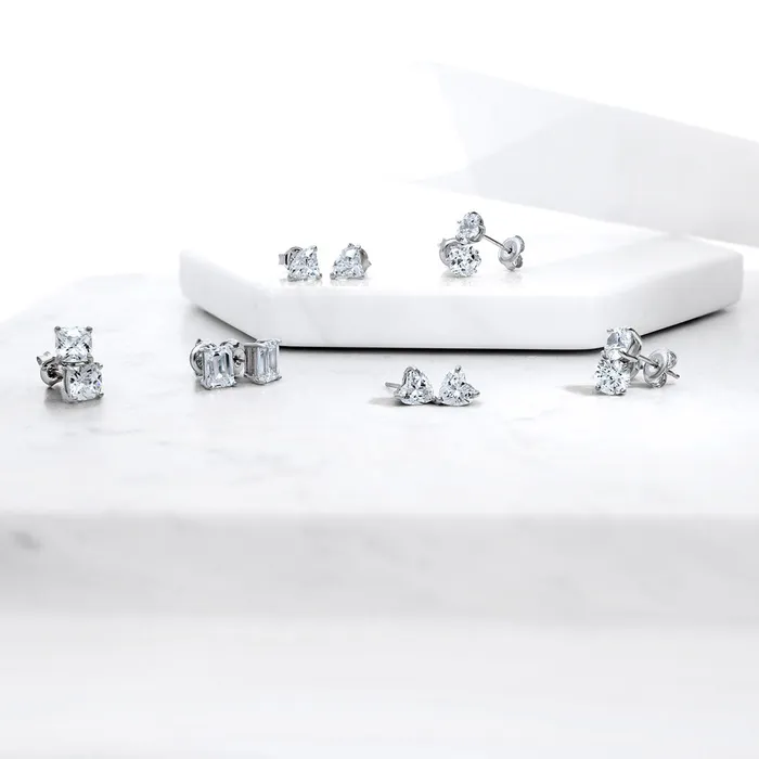 Solitaire Checkerboard Cushion CZ Set in Sterling Silver BERRICLE Earrings