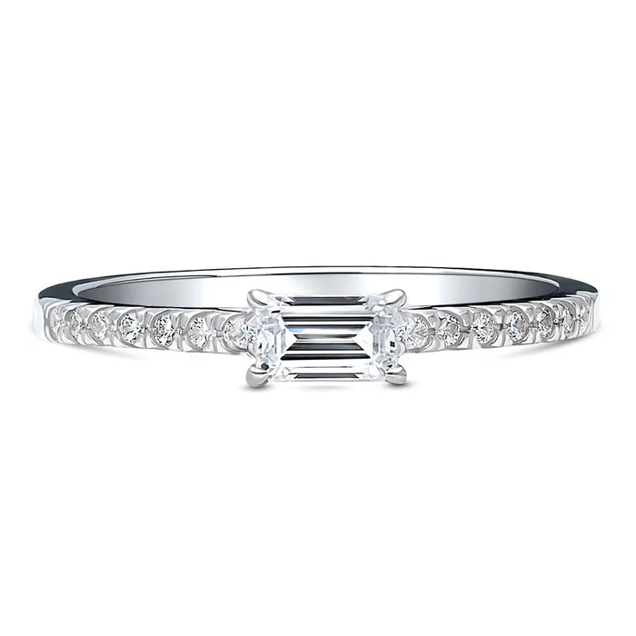 Solitaire EastWest 03ct Emerald Cut CZ Ring in Sterling Silver BERRICLE Rings
