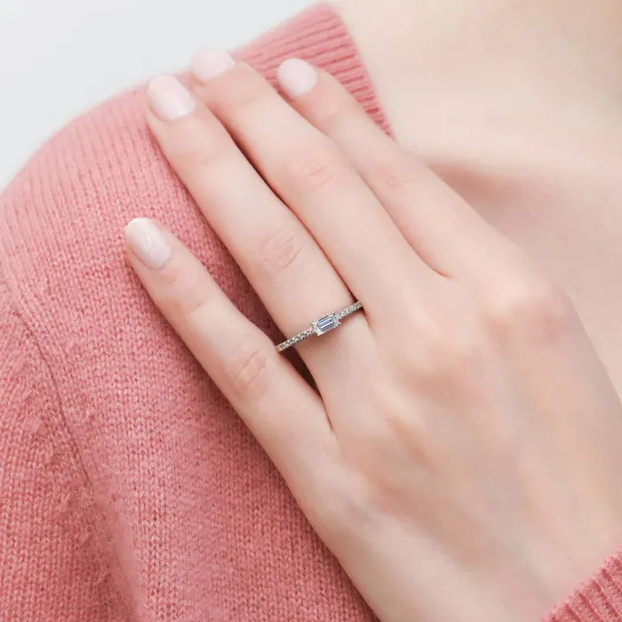 Solitaire EastWest 03ct Emerald Cut CZ Ring in Sterling Silver BERRICLE Rings