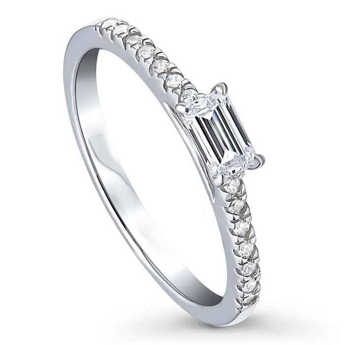 Solitaire EastWest 03ct Emerald Cut CZ Ring in Sterling Silver BERRICLE Rings
