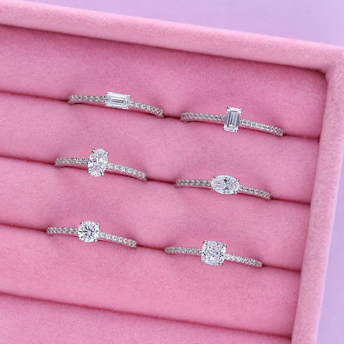 Solitaire EastWest 03ct Emerald Cut CZ Ring in Sterling Silver BERRICLE Rings