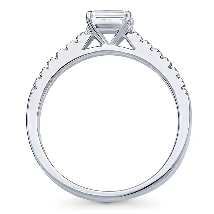 Solitaire EastWest 03ct Emerald Cut CZ Ring in Sterling Silver BERRICLE Rings