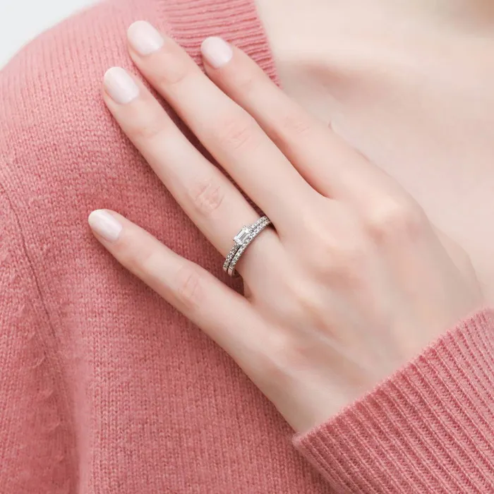 Solitaire EastWest Emerald Cut CZ Ring Set in Sterling Silver BERRICLE Rings
