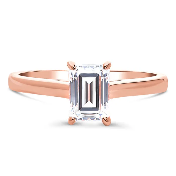 Solitaire Emerald Cut CZ Ring in Rose Gold Plated Sterling Silver BERRICLE Rings