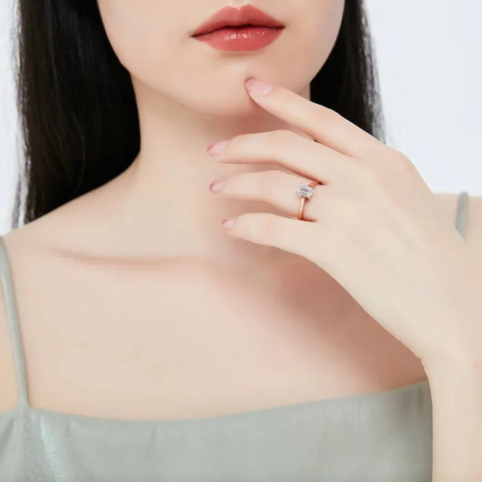 Solitaire Emerald Cut CZ Ring in Rose Gold Plated Sterling Silver BERRICLE Rings