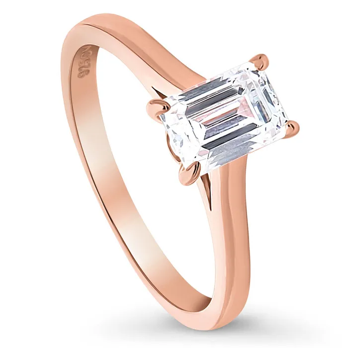 Solitaire Emerald Cut CZ Ring in Rose Gold Plated Sterling Silver BERRICLE Rings