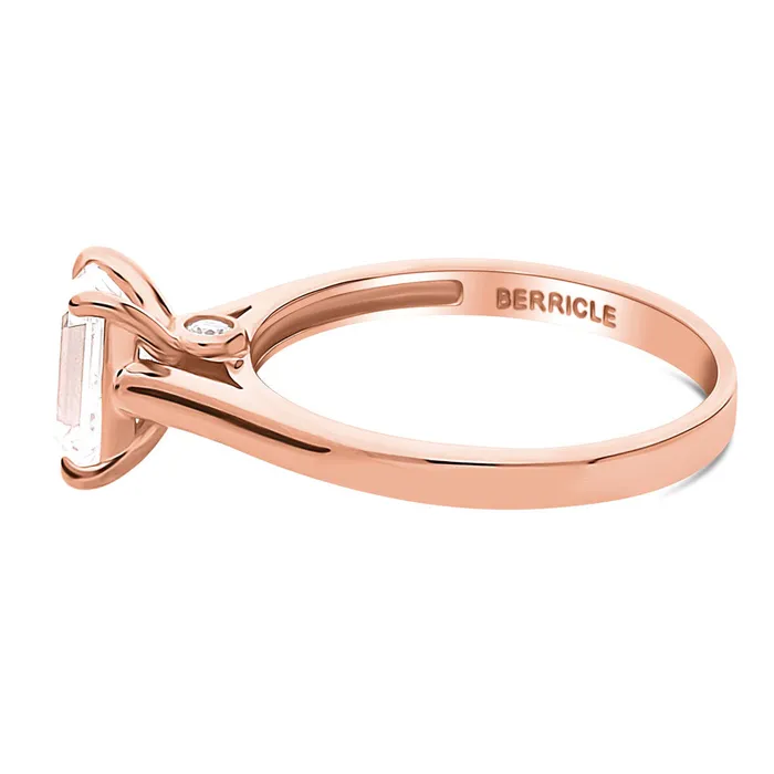Solitaire Emerald Cut CZ Ring in Rose Gold Plated Sterling Silver BERRICLE Rings