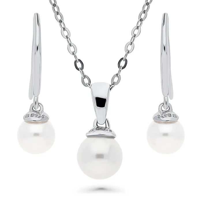 Solitaire Imitation Pearl Set in Sterling Silver BERRICLE Earrings