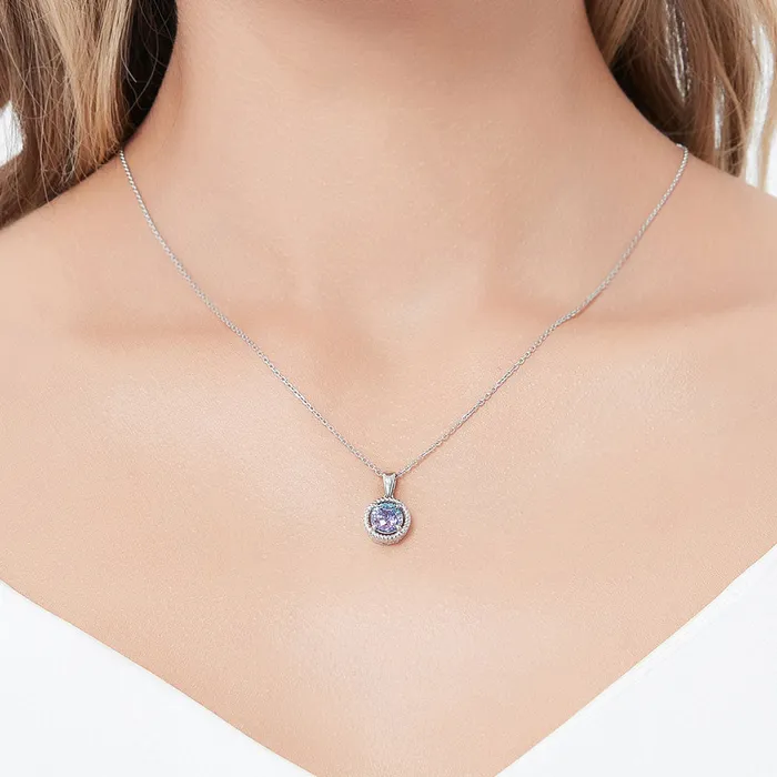 Solitaire Kaleidoscope Purple Aqua CZ Set in Sterling Silver BERRICLE Earrings