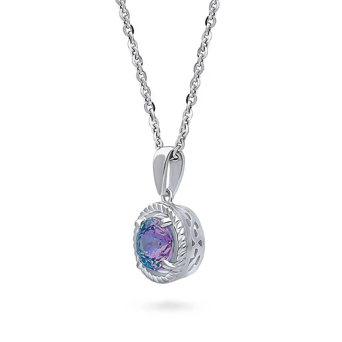 Solitaire Kaleidoscope Purple Aqua CZ Set in Sterling Silver BERRICLE Earrings