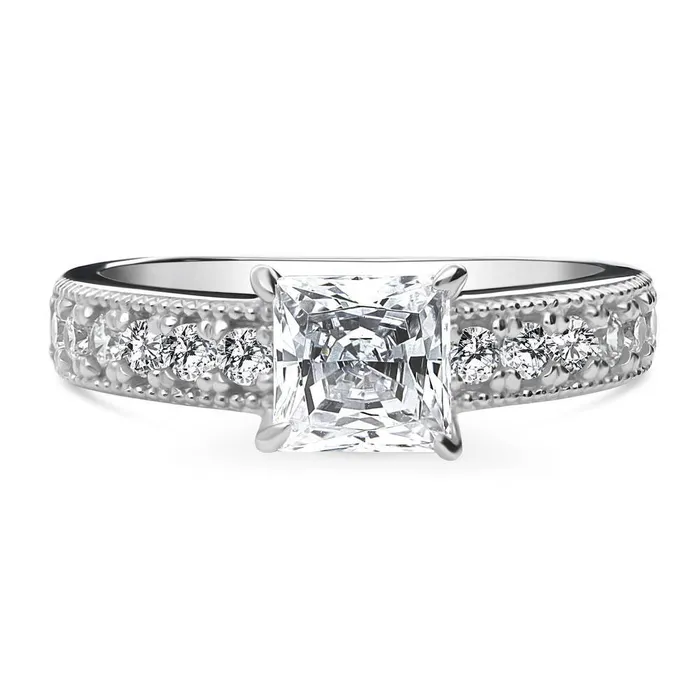 Solitaire Milgrain 12ct Princess CZ Ring in Sterling Silver BERRICLE Rings