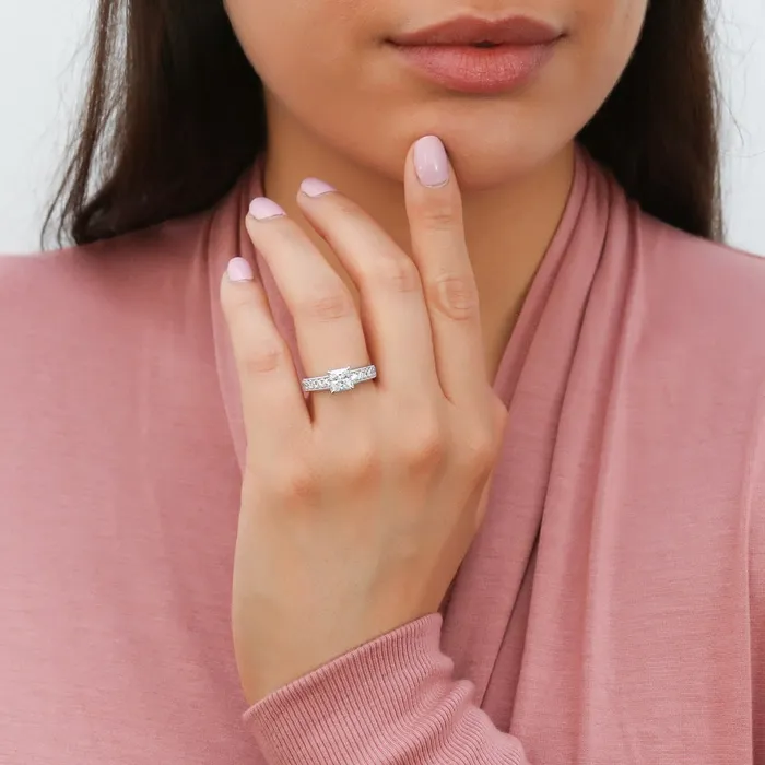Solitaire Milgrain 12ct Princess CZ Ring in Sterling Silver BERRICLE Rings