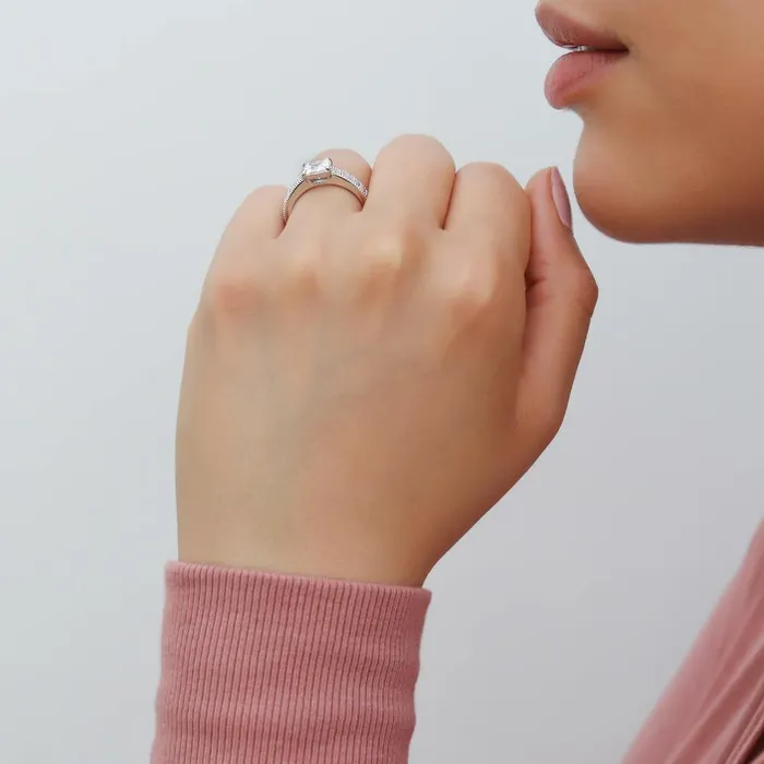 Solitaire Milgrain 12ct Princess CZ Ring in Sterling Silver BERRICLE Rings