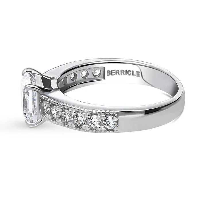 Solitaire Milgrain 12ct Princess CZ Ring in Sterling Silver BERRICLE Rings