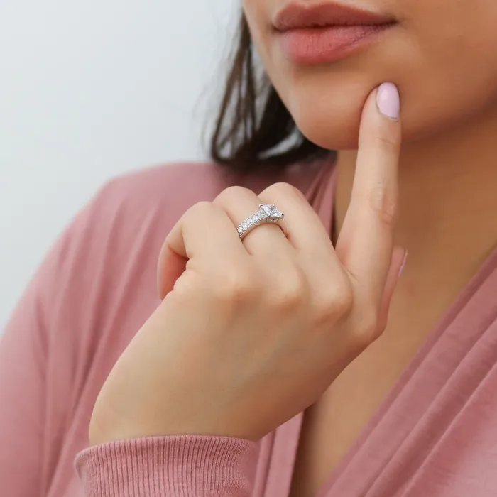 Solitaire Milgrain 12ct Princess CZ Ring in Sterling Silver BERRICLE Rings