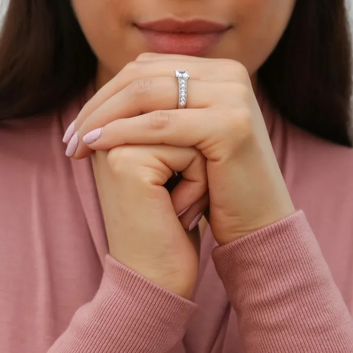 Solitaire Milgrain 12ct Princess CZ Ring in Sterling Silver BERRICLE Rings