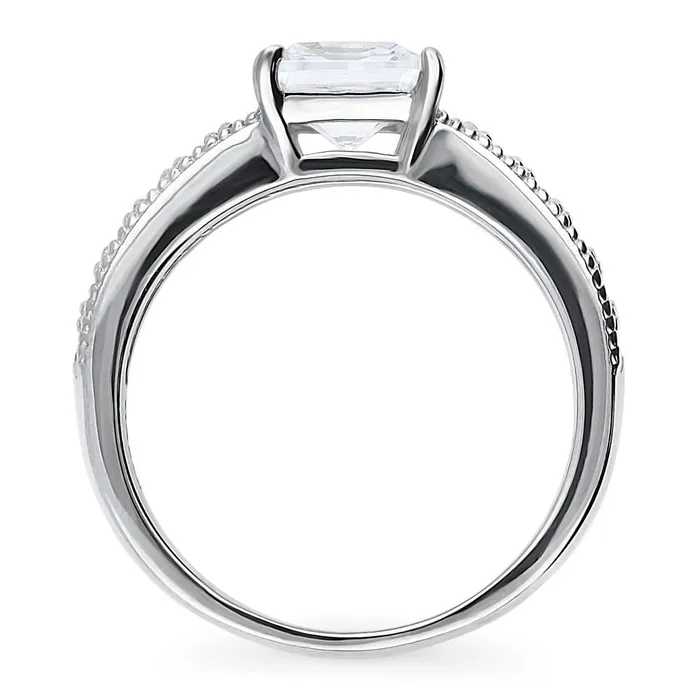 Solitaire Milgrain 12ct Princess CZ Ring in Sterling Silver BERRICLE Rings