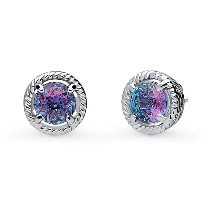 Solitaire Purple Aqua CZ Stud Earrings in Sterling Silver 25ct BERRICLE Earrings Solitaire Purple Aqua CZ Stud Earrings in Sterling Silver 25ct BERRICLE Earrings