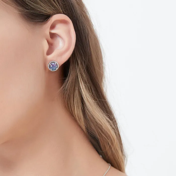 Solitaire Purple Aqua CZ Stud Earrings in Sterling Silver 25ct BERRICLE Earrings