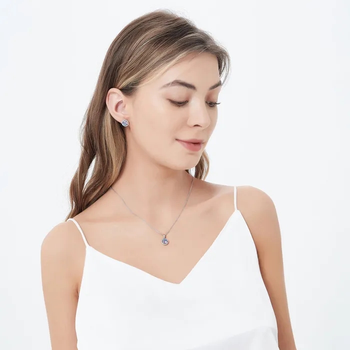 Solitaire Purple Aqua CZ Stud Earrings in Sterling Silver 25ct BERRICLE Earrings