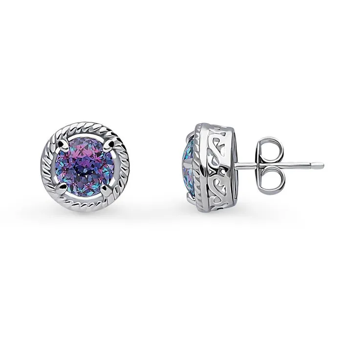Solitaire Purple Aqua CZ Stud Earrings in Sterling Silver 25ct BERRICLE Earrings