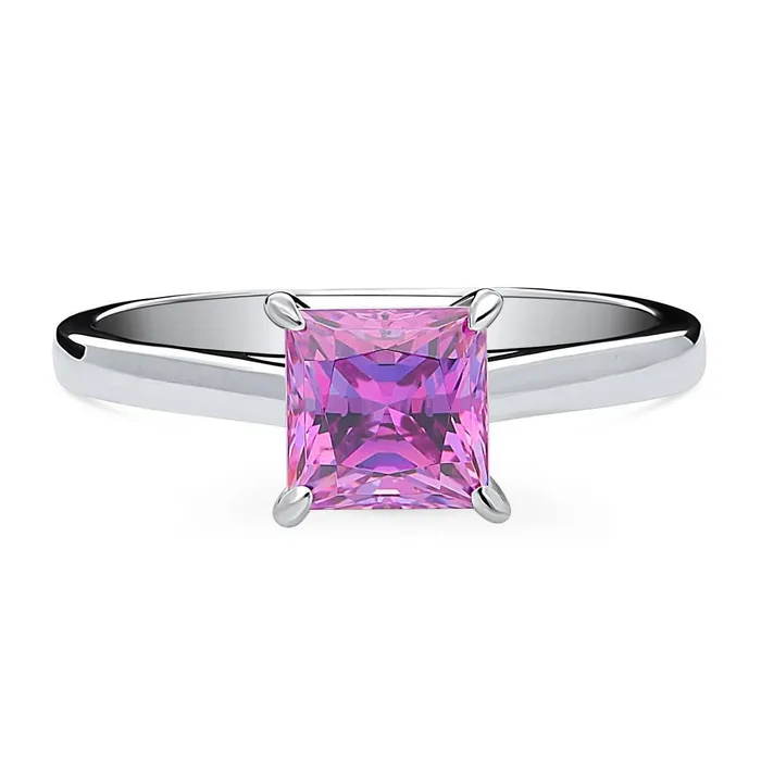 Solitaire Purple Princess CZ Ring in Sterling Silver 12ct BERRICLE Rings