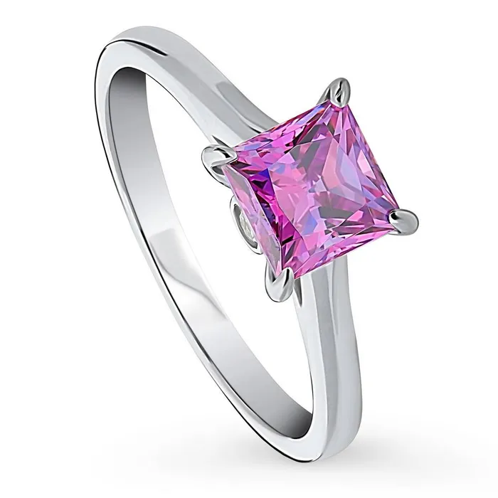 Solitaire Purple Princess CZ Ring in Sterling Silver 12ct BERRICLE Rings