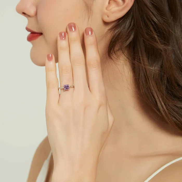 Solitaire Purple Princess CZ Ring in Sterling Silver 12ct BERRICLE Rings
