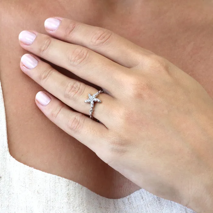 Starfish CZ Chain Ring in Sterling Silver BERRICLE Rings