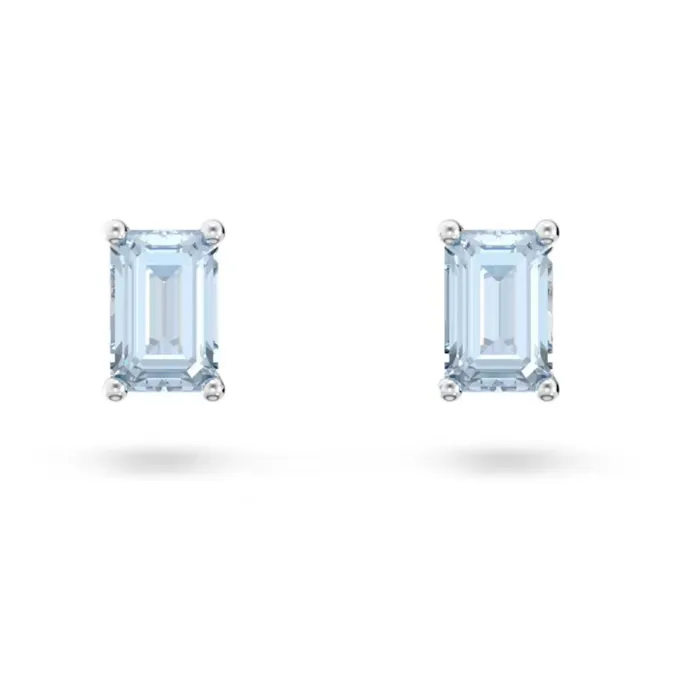 Stilla Stud Earrings Octagon cut Blue Rhodium plated Swarovski Earrings
