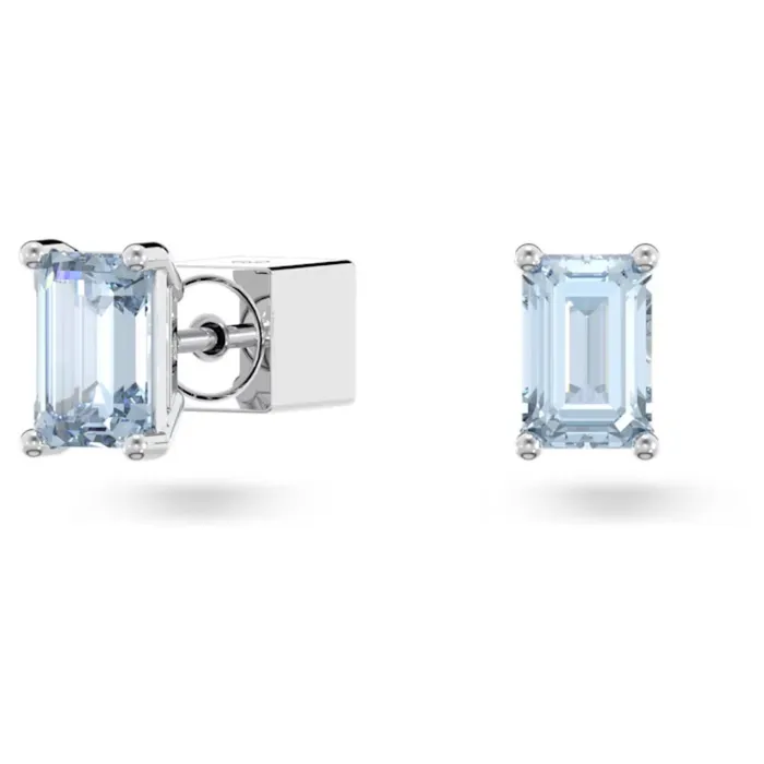 Stilla Stud Earrings Octagon cut Blue Rhodium plated Swarovski Earrings