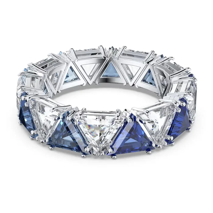 Swarovski Rings Swarovski Millenia Cocktail Ring Triangle cut crystals Blue Rhodium Plated Size55