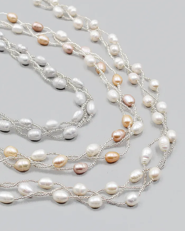 Triple Braided Elongated Pearl Necklace 012720230440 Necklaces