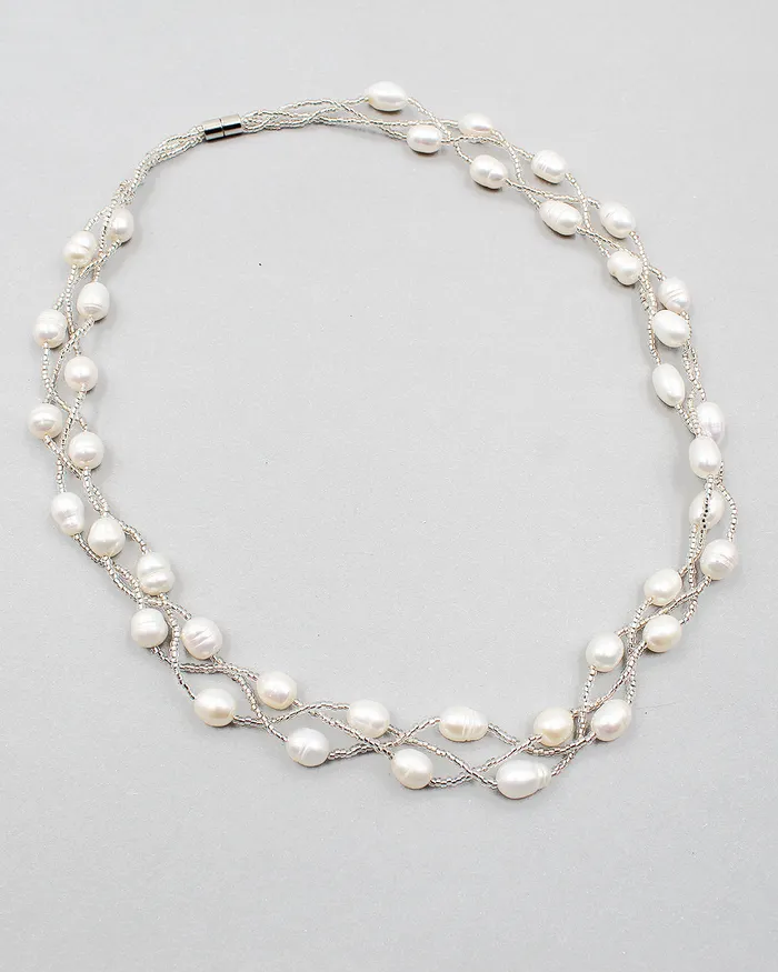 Triple Braided Elongated Pearl Necklace 012720230440 Necklaces Triple Braided Elongated Pearl Necklace 012720230440 Necklaces