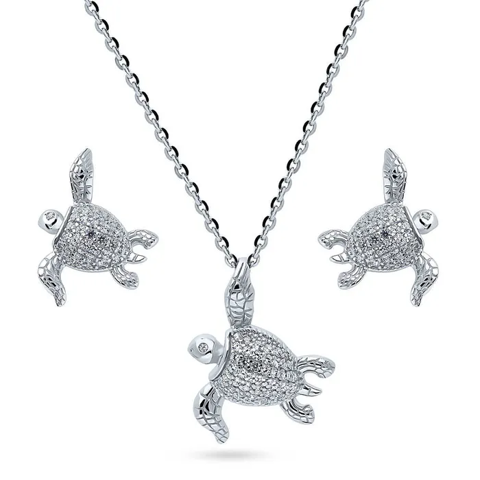 Turtle CZ Necklace and Earrings in Sterling Silver BERRICLE Necklaces