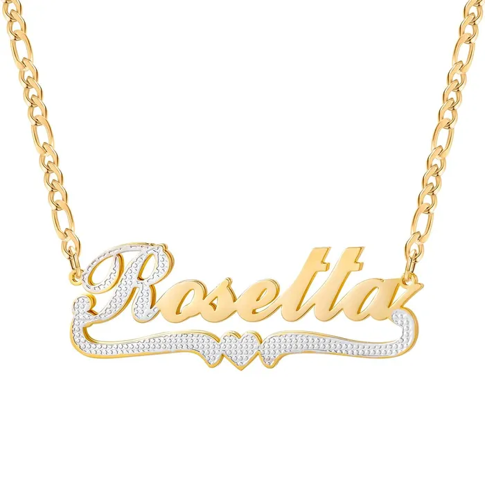 Two Tone Script Heart Name Necklace Novalico Necklaces